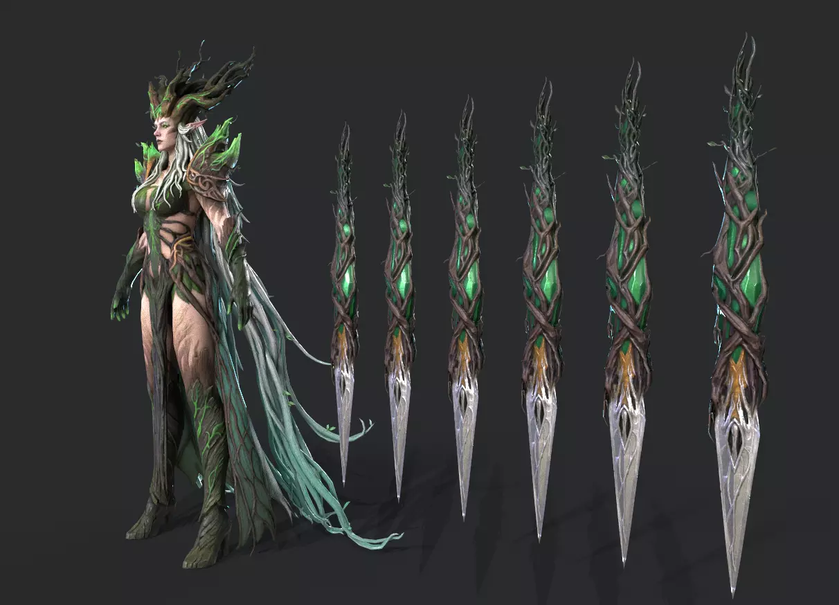 Tree elf female assassin Low-poly 3D model_2