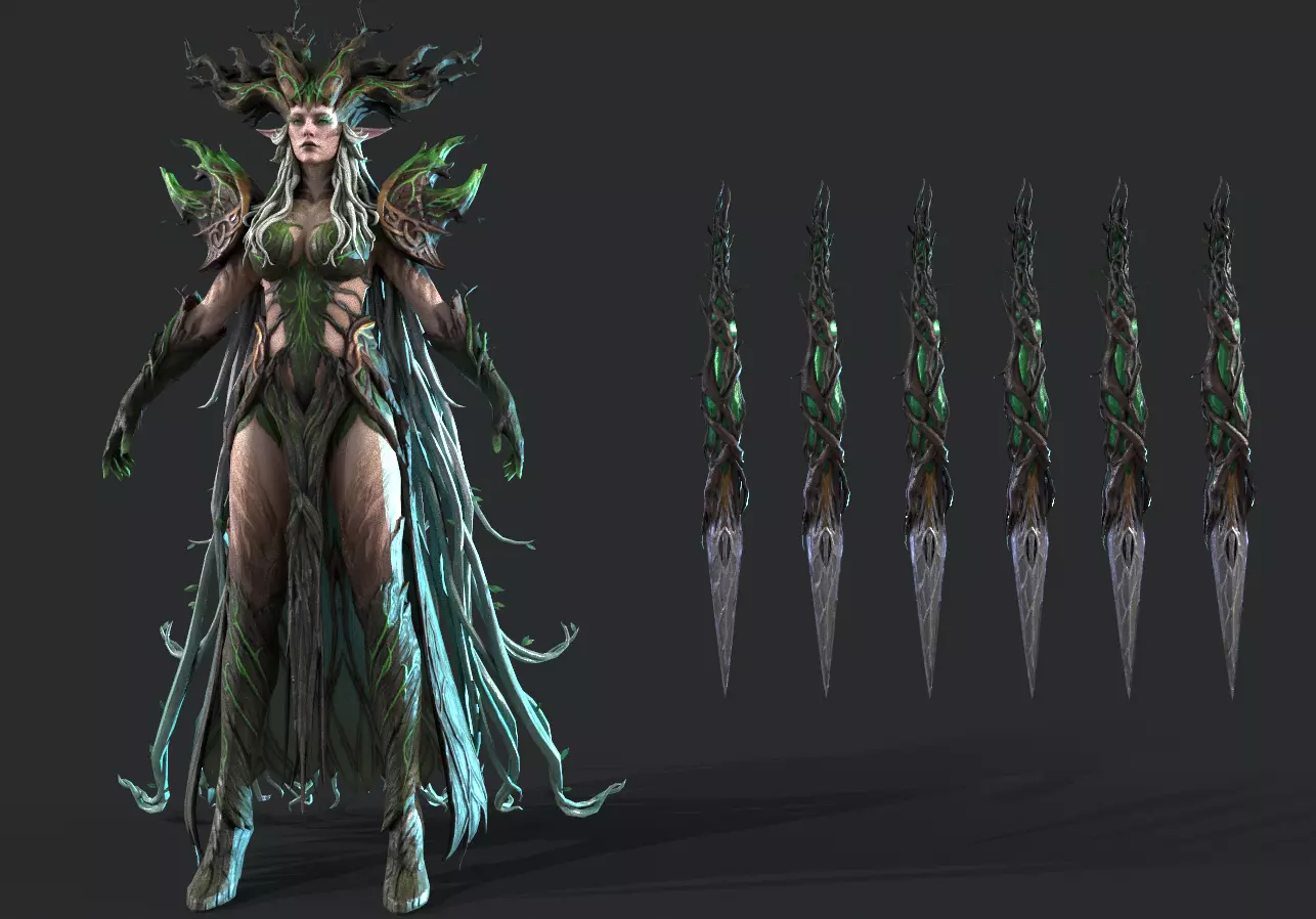 Tree elf female assassin Low-poly 3D model_7