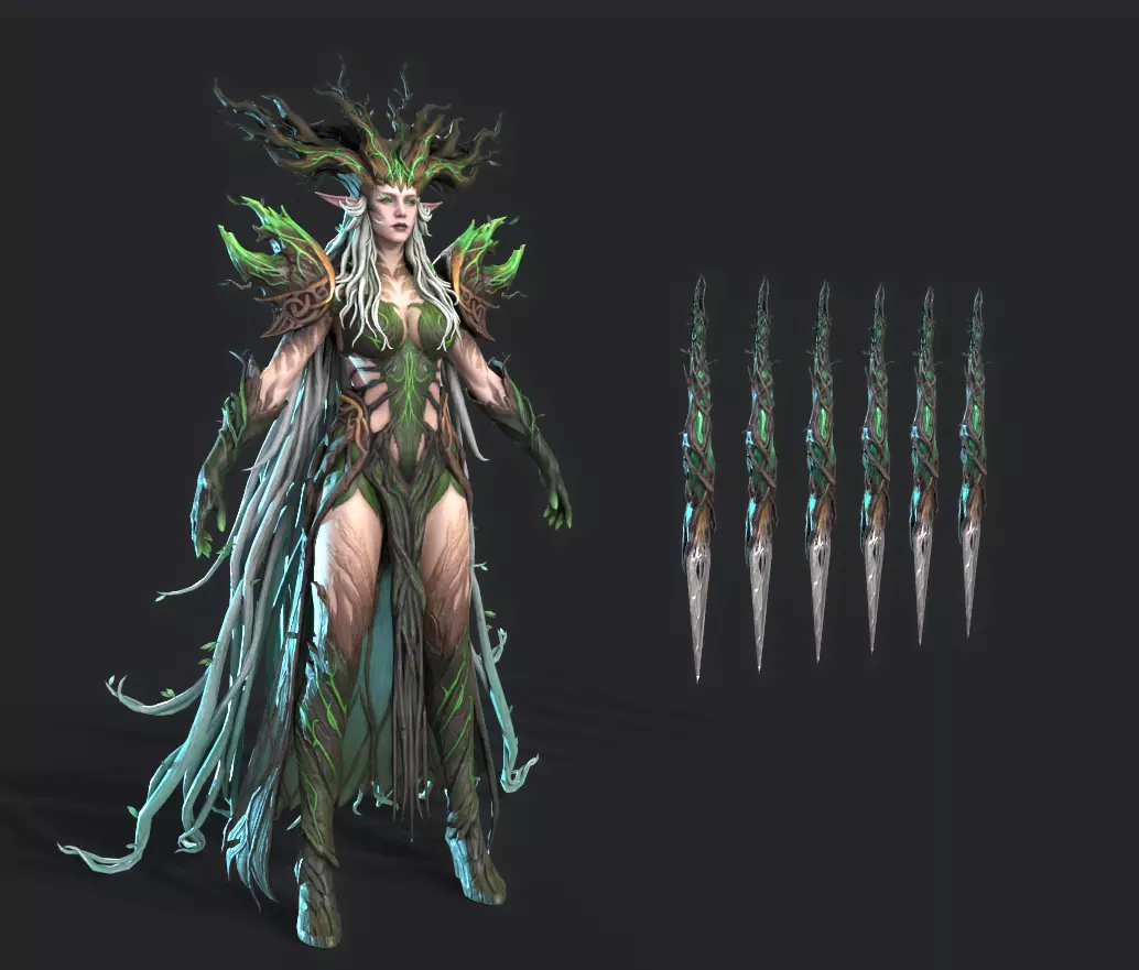 Tree elf female assassin Low-poly 3D model_3