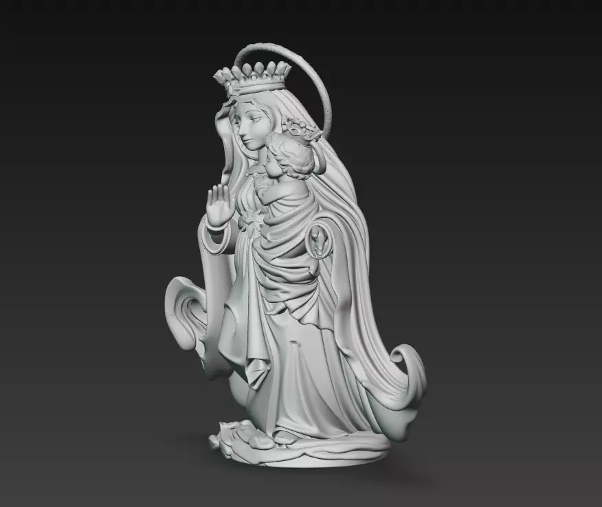 Holy Queen - Child - Sacred Regal Sculpture 3D Model 3D print model_5