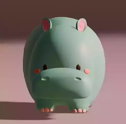 Cute Chibi Hippo 3D Model for Games Animation 3D Printing