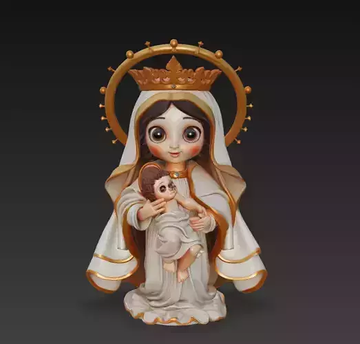 Holy Mother - Child - Stylized Sacred Sculpture 3D Model