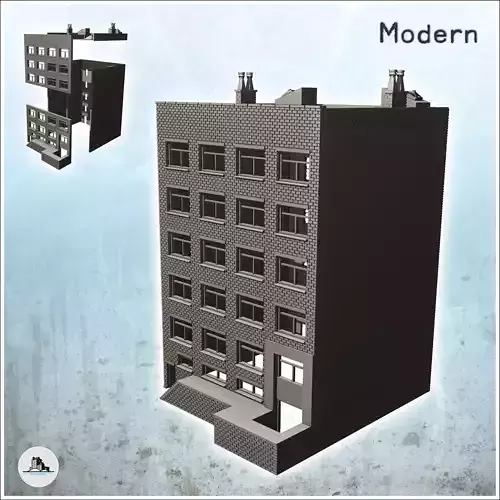 Modern brick building with access platform and double chimneys 8