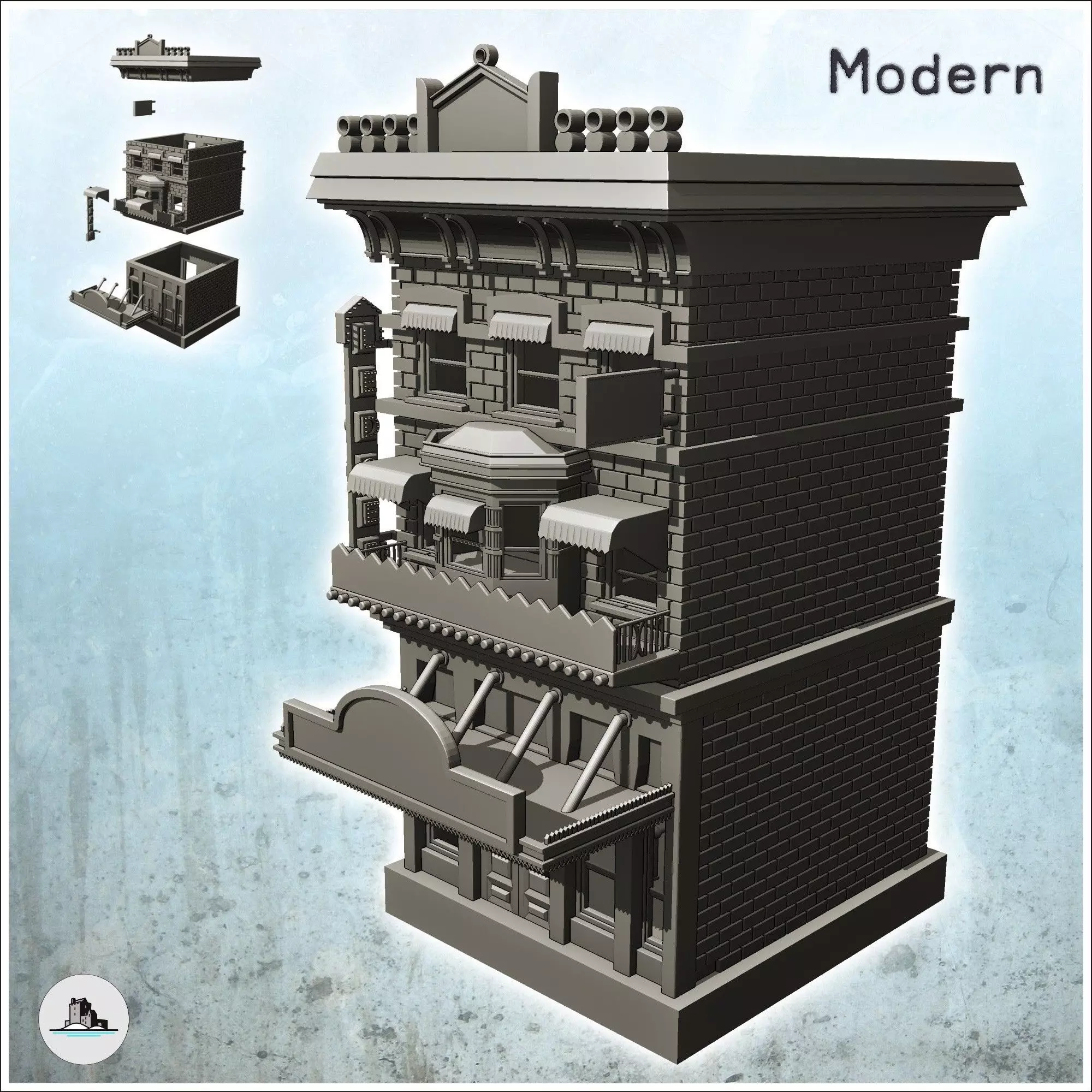Modern multi-storey store with large canopy and exterior signs 1 3D print model_0