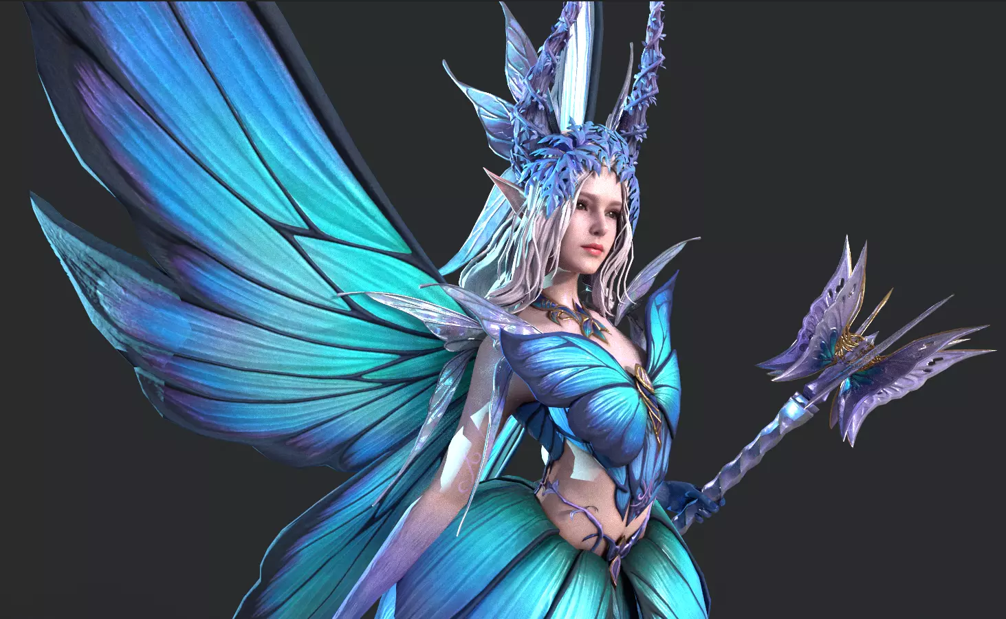 Fairy female butterfly Low-poly 3D model_11