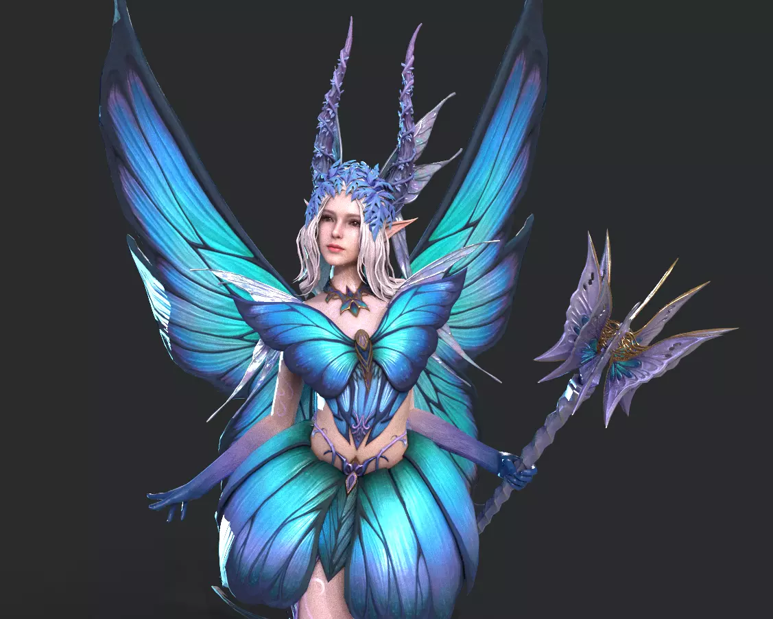 Fairy female butterfly Low-poly 3D model_10