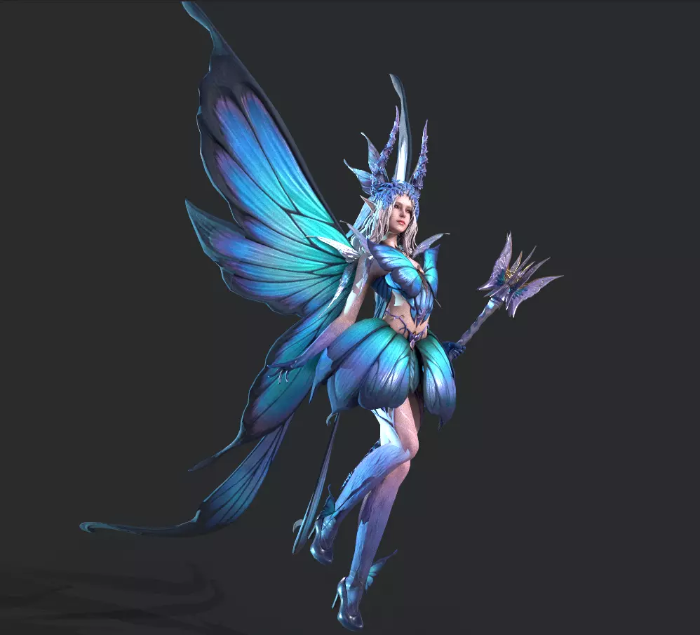 Fairy female butterfly Low-poly 3D model_9