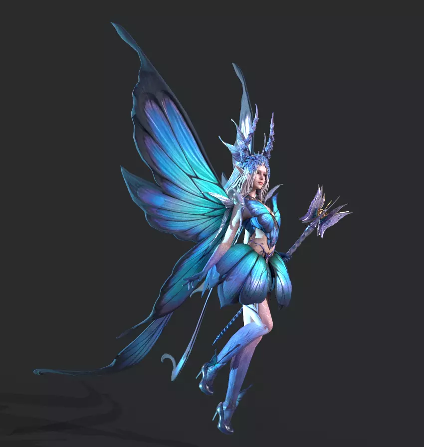 Fairy female butterfly Low-poly 3D model_3