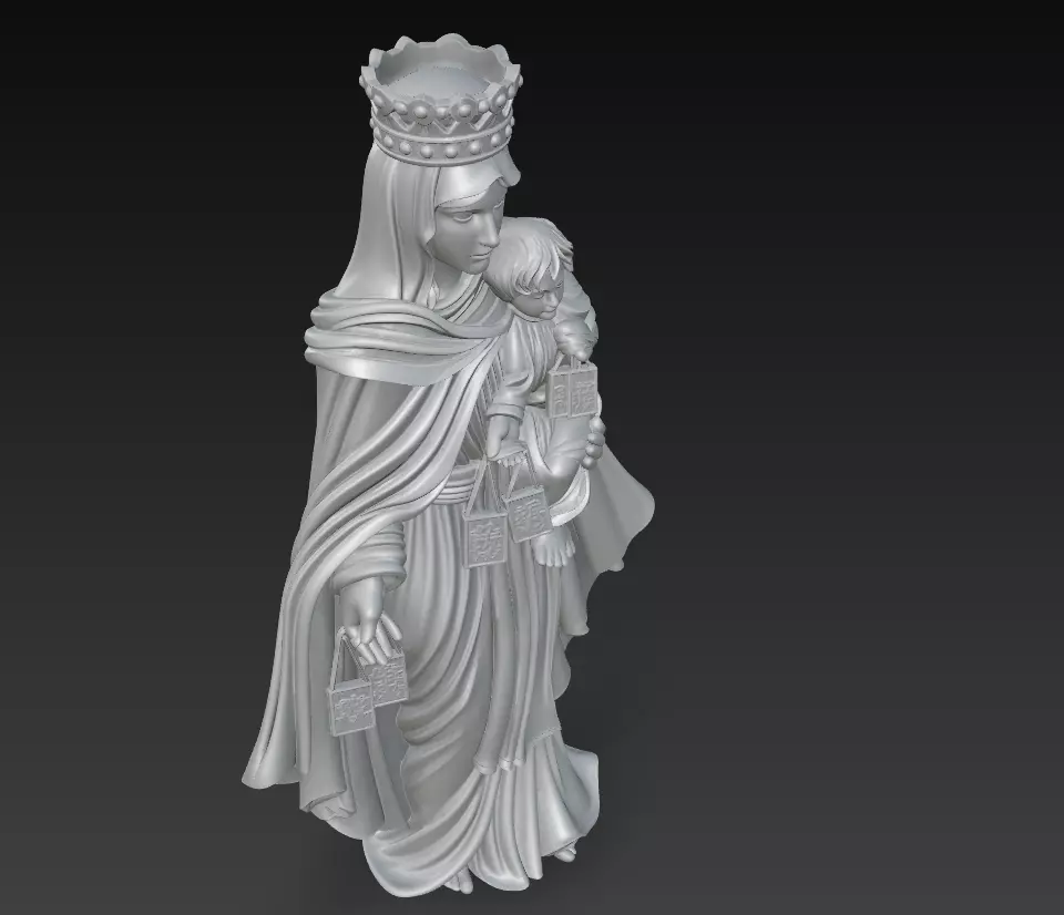 Regal Madonna - Holy Mother - Child 3D Sculpture Model 3D print model_6