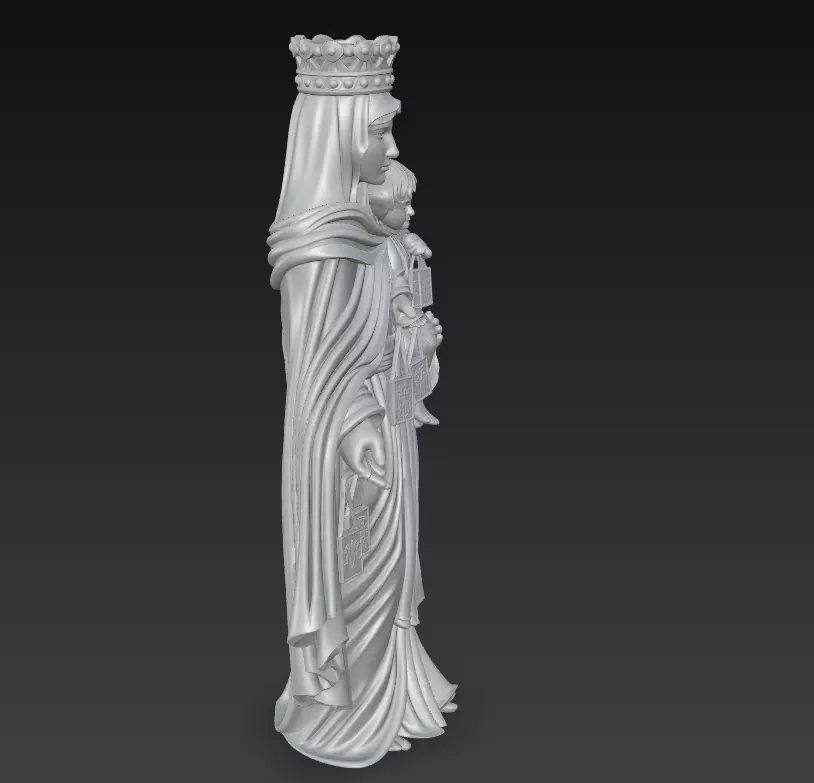 Regal Madonna - Holy Mother - Child 3D Sculpture Model 3D print model_4