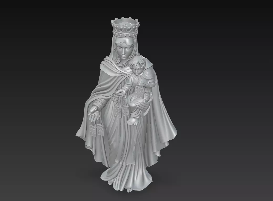 Regal Madonna - Holy Mother - Child 3D Sculpture Model 3D print model_0