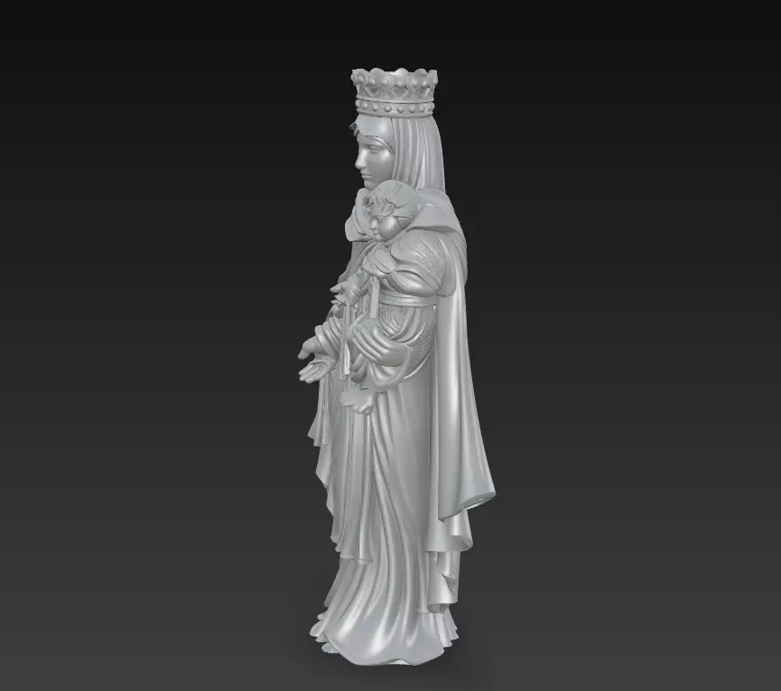 Regal Madonna - Holy Mother - Child 3D Sculpture Model 3D print model_1