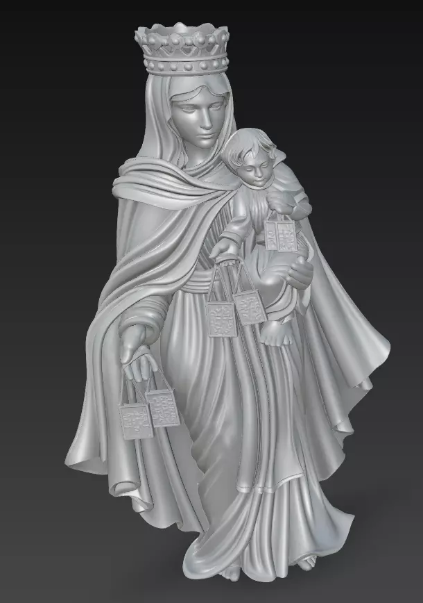Regal Madonna - Holy Mother - Child 3D Sculpture Model 3D print model_7