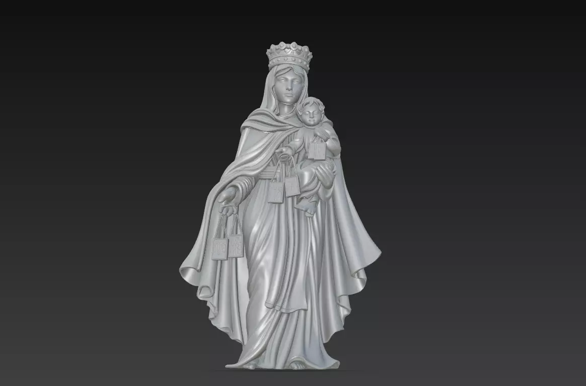 Regal Madonna - Holy Mother - Child 3D Sculpture Model 3D print model_3