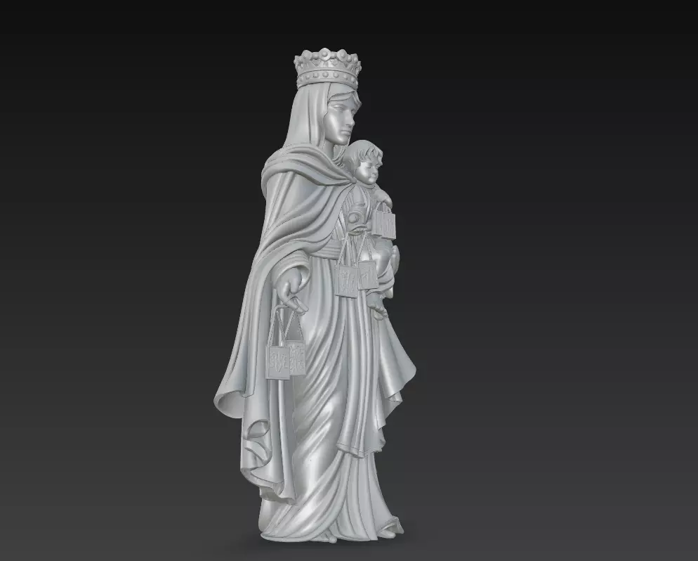Regal Madonna - Holy Mother - Child 3D Sculpture Model 3D print model_2