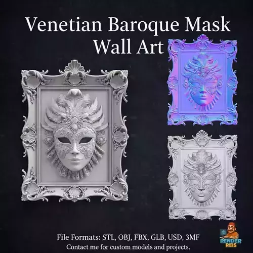 Venetian Baroque Mask Wall Art 3D print model