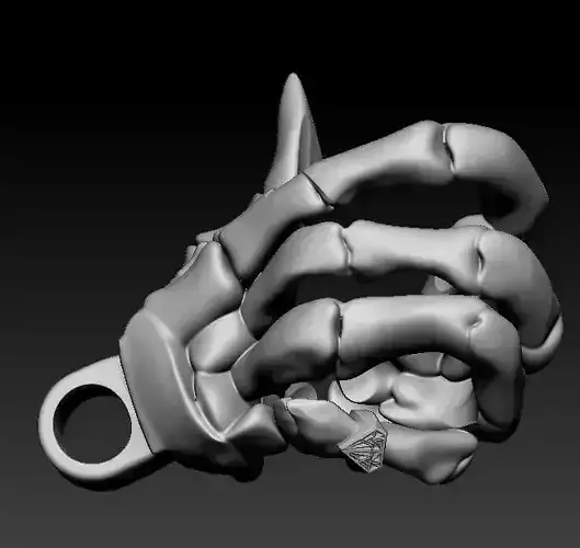 Skeleton Hand Pendant with Diamond Ring