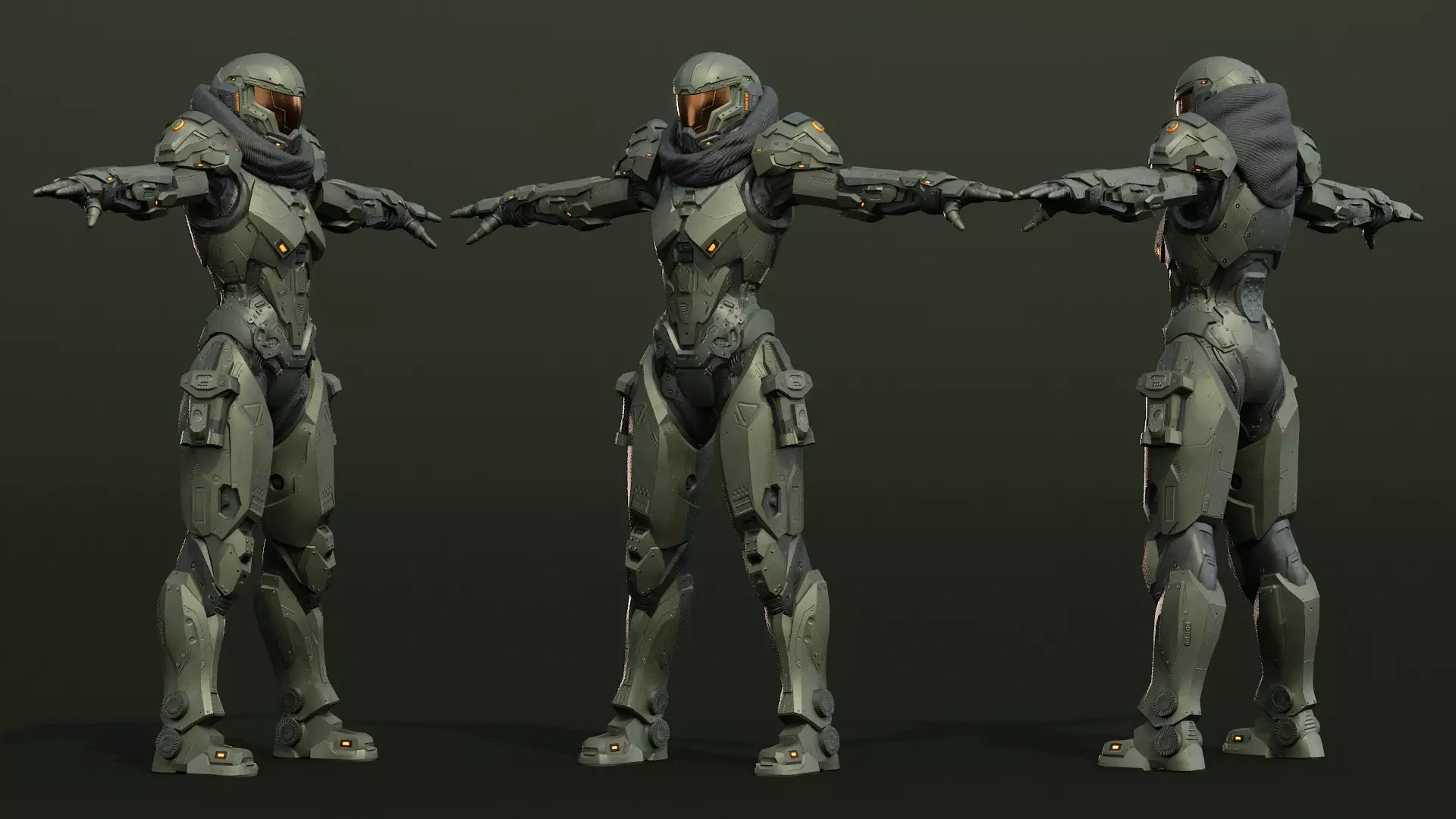 Armored Female Soldier Low-poly 3D model_4