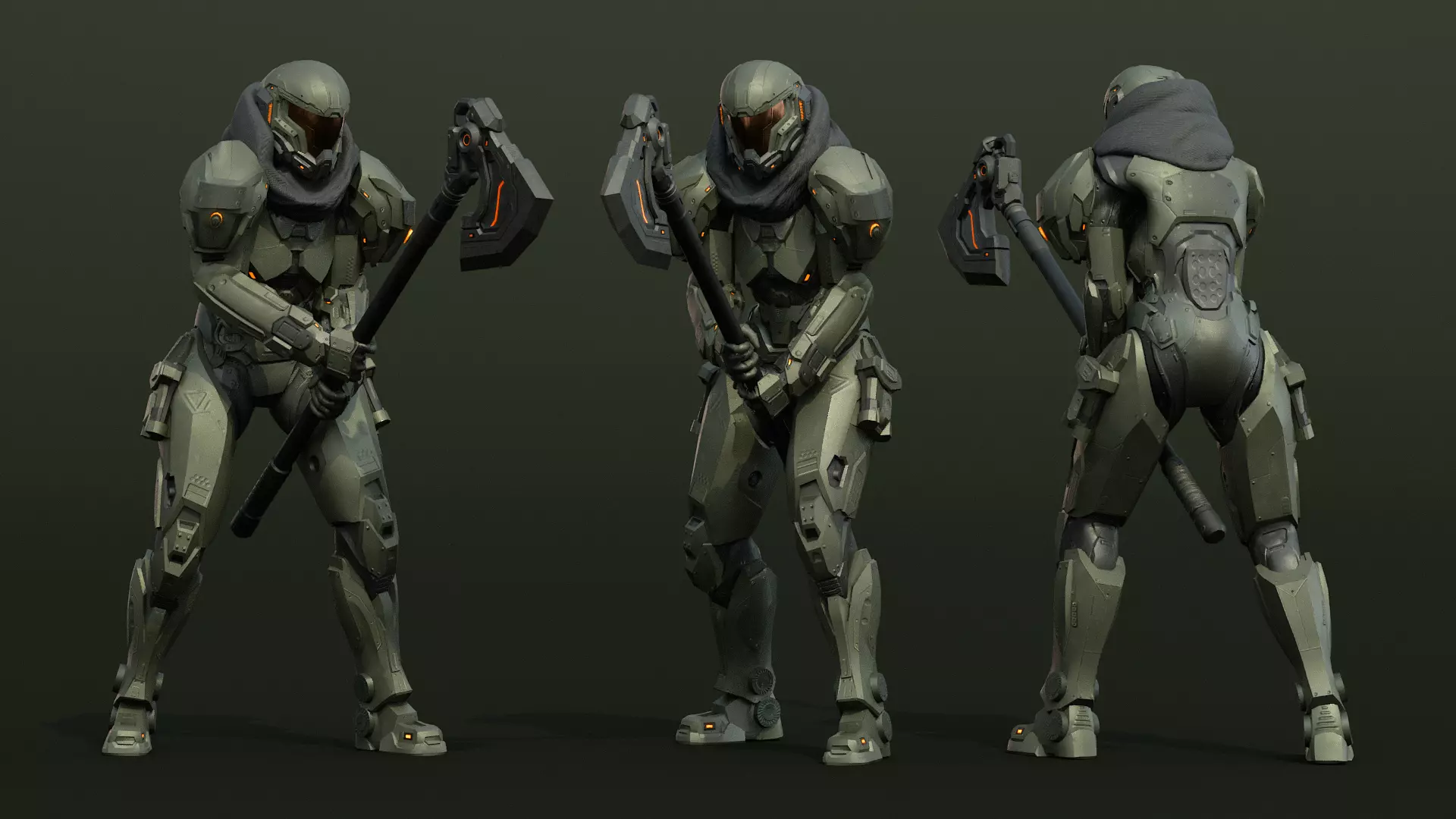 Armored Female Soldier Low-poly 3D model_2