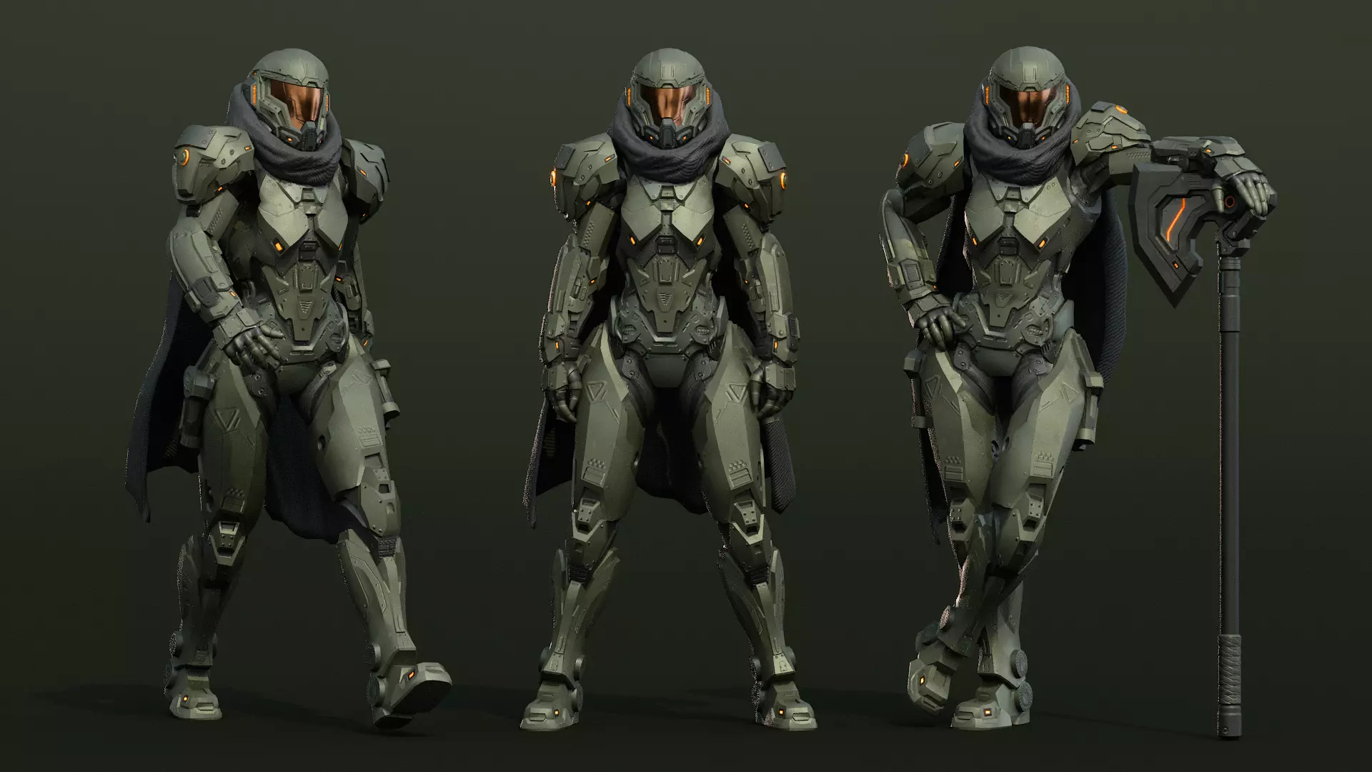 Armored Female Soldier Low-poly 3D model_8