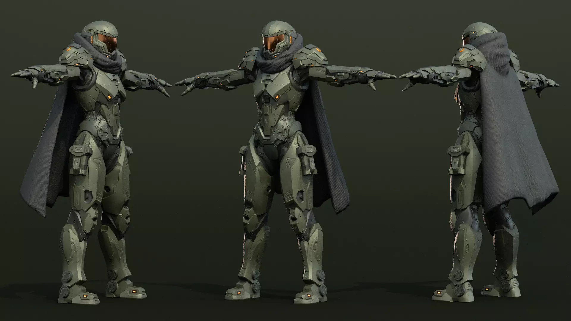 Armored Female Soldier Low-poly 3D model_1