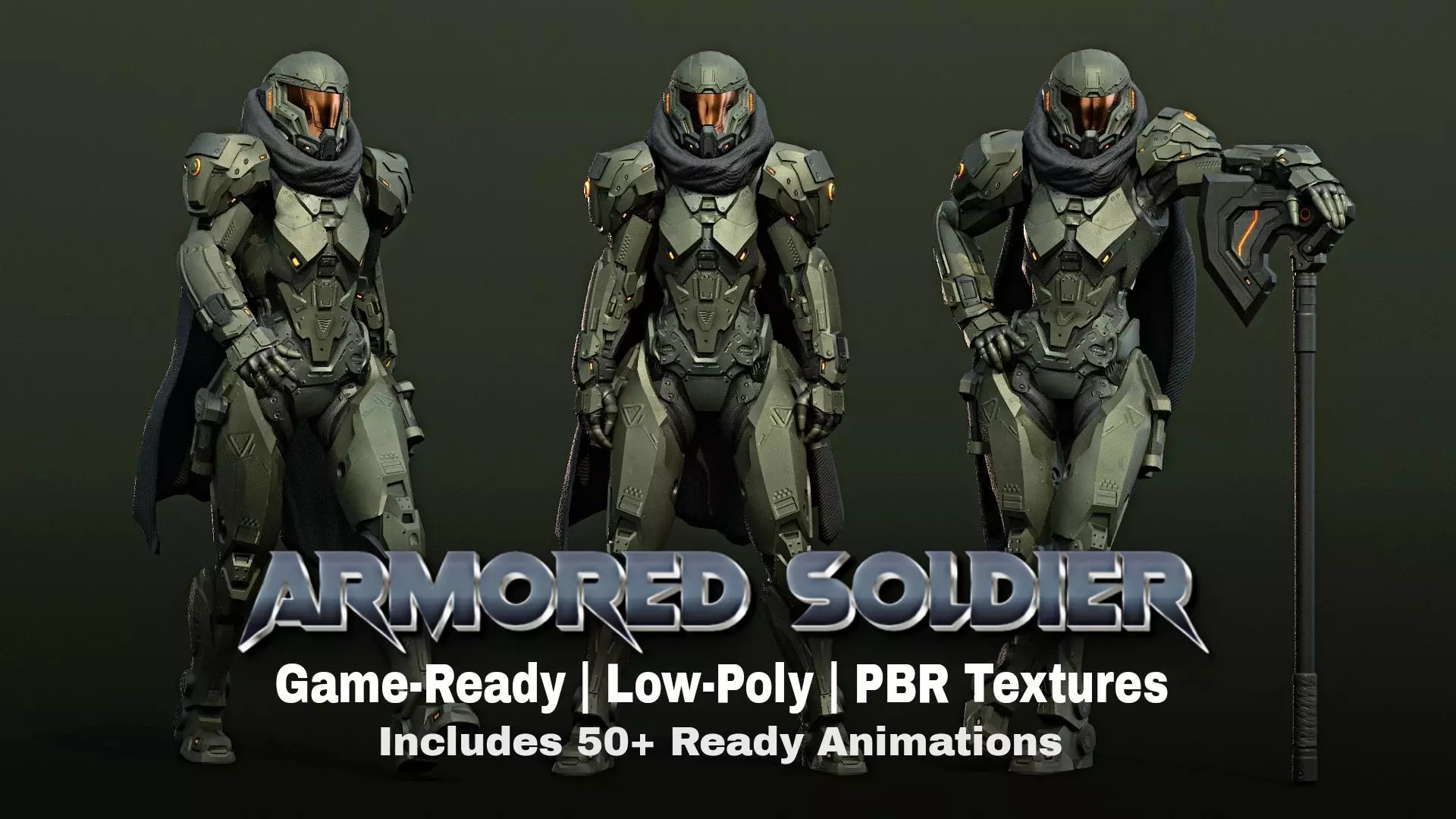 Armored Female Soldier Low-poly 3D model_0