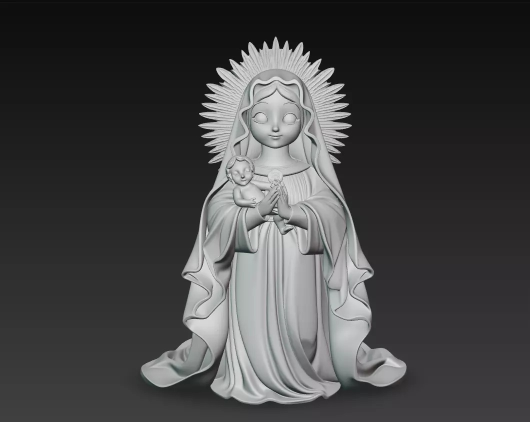 Divine Innocence - Stylized Holy Mother - Child 3D Model 3D print model_6