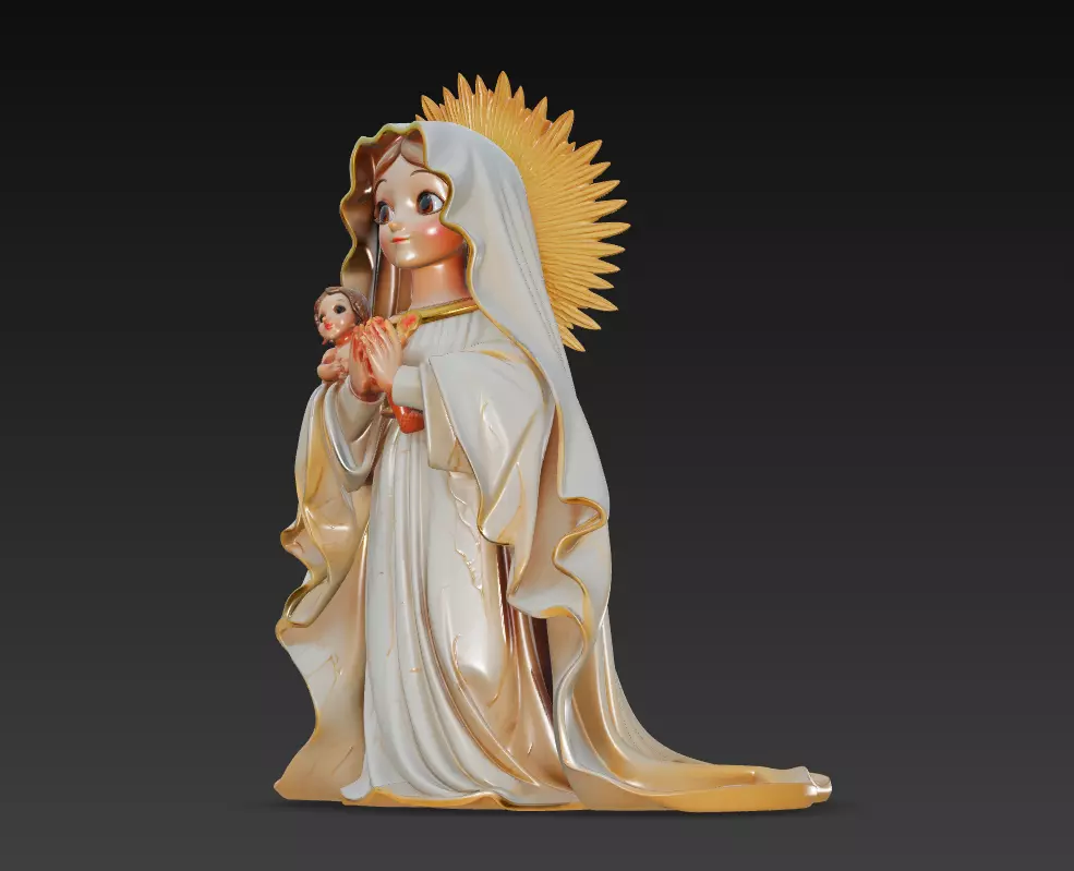 Divine Innocence - Stylized Holy Mother - Child 3D Model 3D print model_1