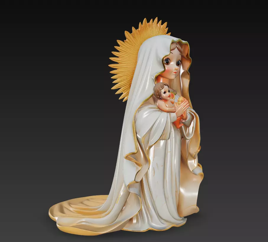 Divine Innocence - Stylized Holy Mother - Child 3D Model 3D print model_3