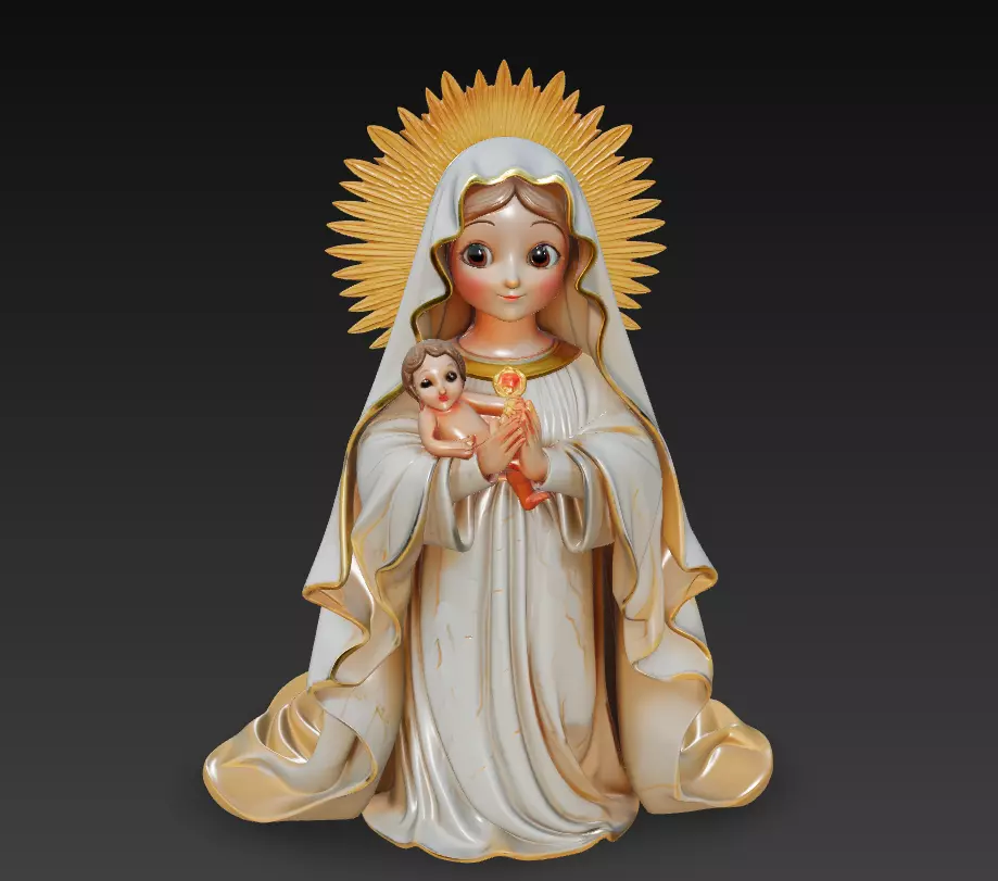 Divine Innocence - Stylized Holy Mother - Child 3D Model 3D print model_0