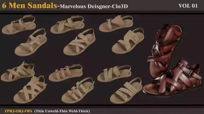 6 Men Sandals-MD-Clo3D-ZPRJ -FBX - OBJ