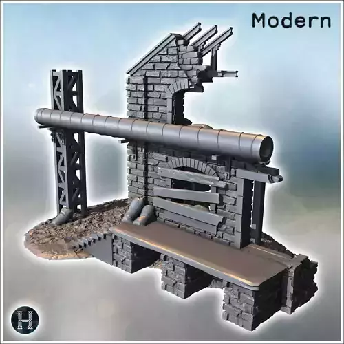 Three-story building with arched windows missing walls and expos