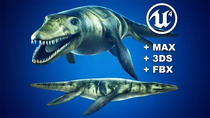 Realistic Pliosaur Mosasaurus with UE4 Support Low-poly 3D model