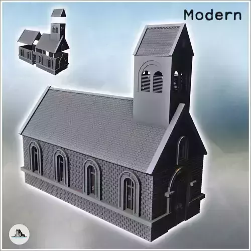 Brick church with multiple windows and a steeple 4 - Modern WW2 