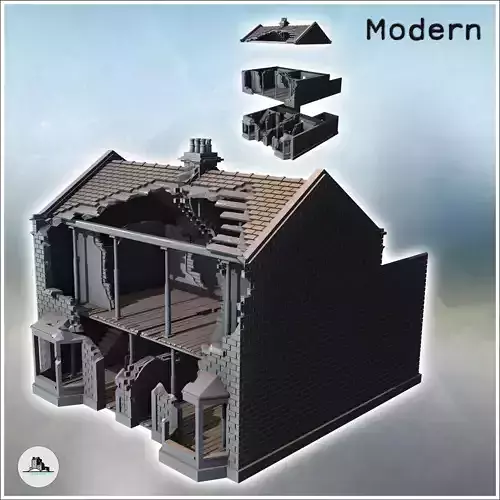 European houses with double bay windows and rear walls ruined ve