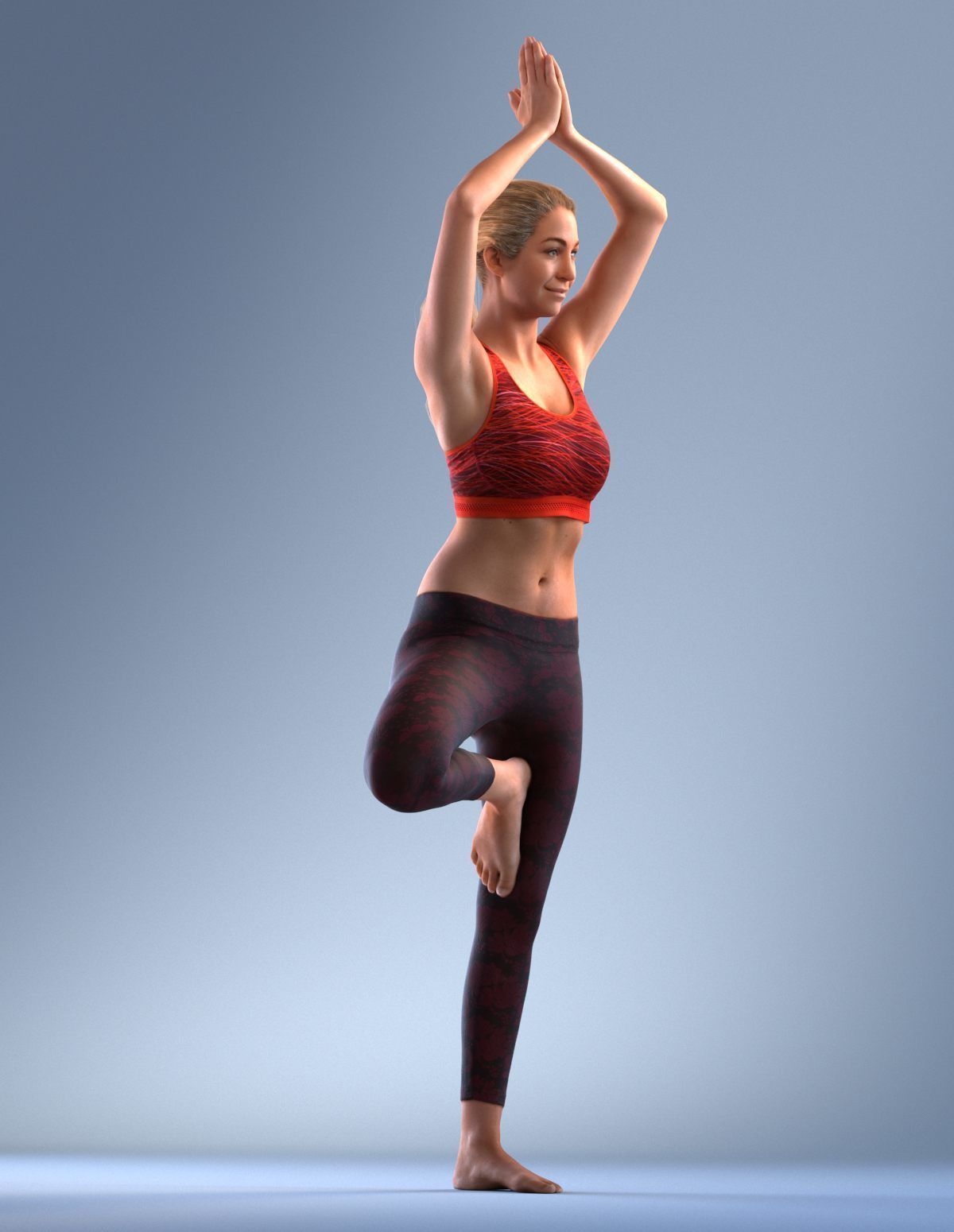 Pre posed Europeaan woman 3D model in sports attire doing yoga 3D model_6