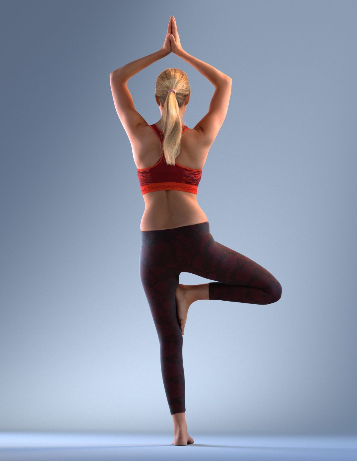 Pre posed Europeaan woman 3D model in sports attire doing yoga 3D model_7
