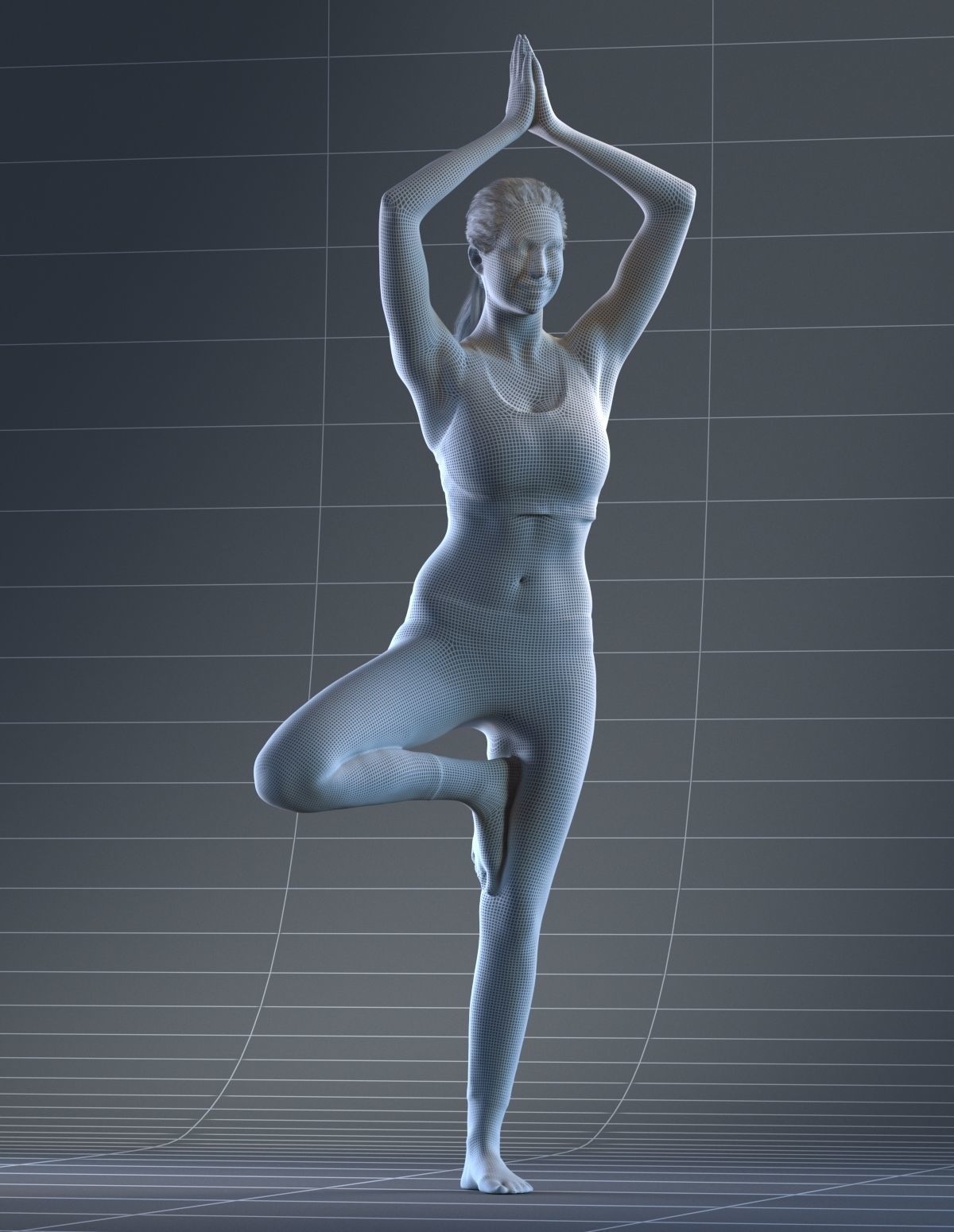 Pre posed Europeaan woman 3D model in sports attire doing yoga 3D model_2