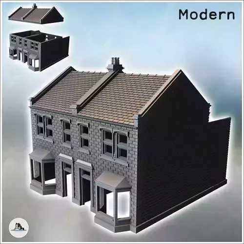 European houses with double bay windows and rear walls intact ve