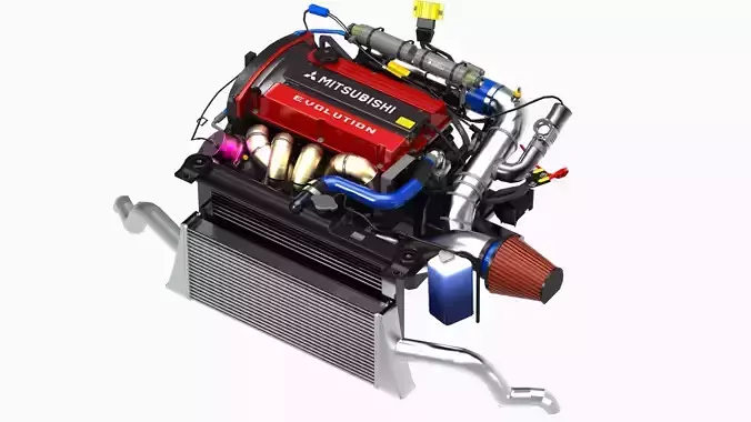 4G63T Evolution Inline 4 Engine Low-poly 3D model