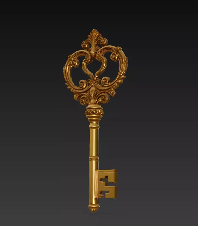 Golden Ornate Key - Royal Relic 3D Model 3D print model_0
