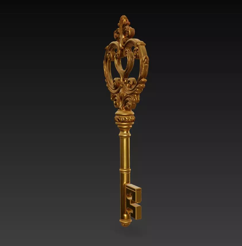 Golden Ornate Key - Royal Relic 3D Model 3D print model_4