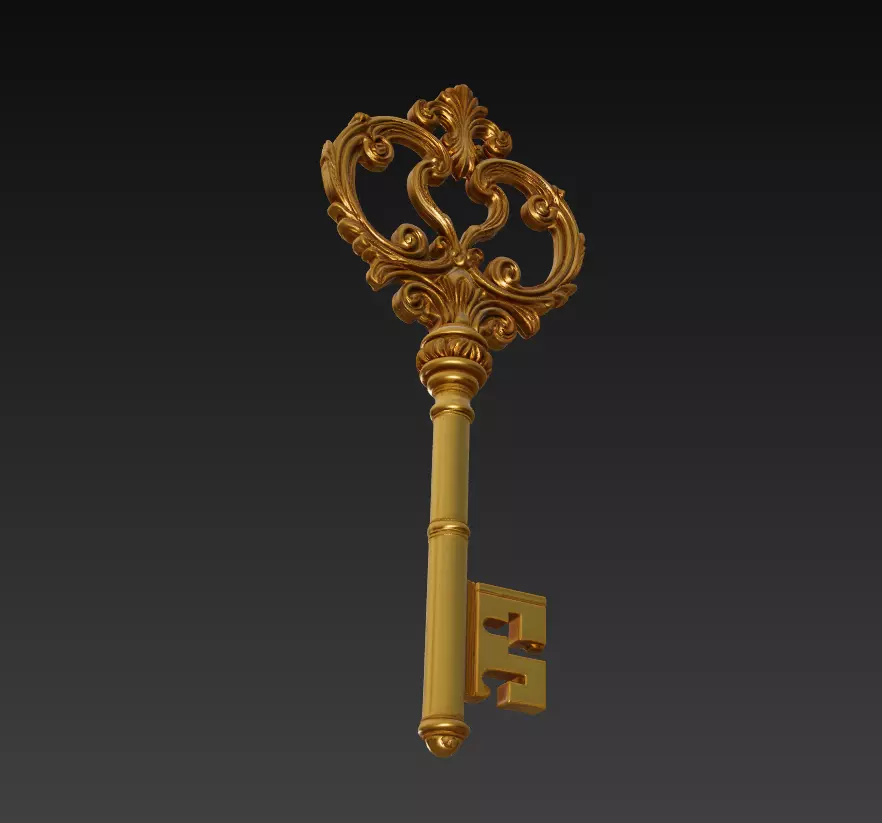 Golden Ornate Key - Royal Relic 3D Model 3D print model_3