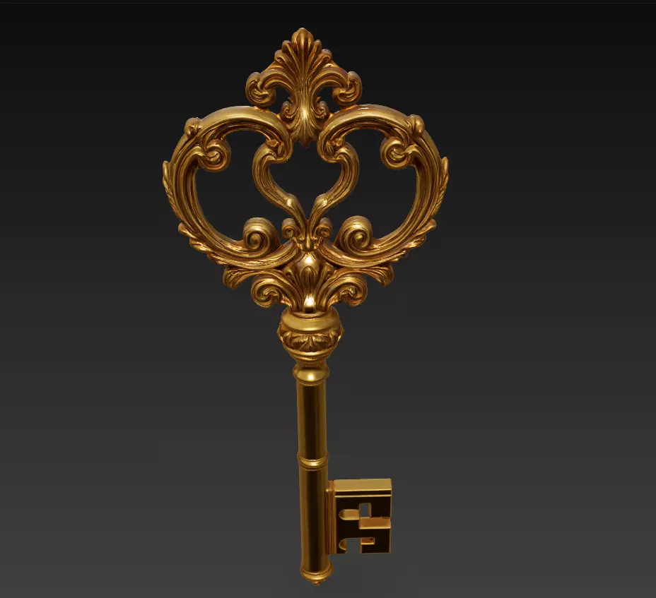 Golden Ornate Key - Royal Relic 3D Model 3D print model_2