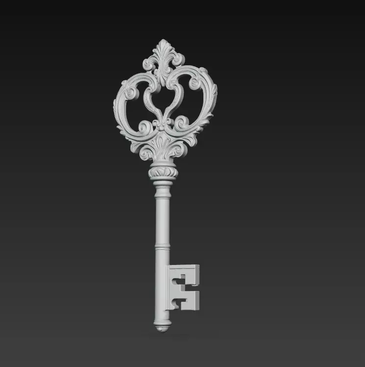 Golden Ornate Key - Royal Relic 3D Model 3D print model_7