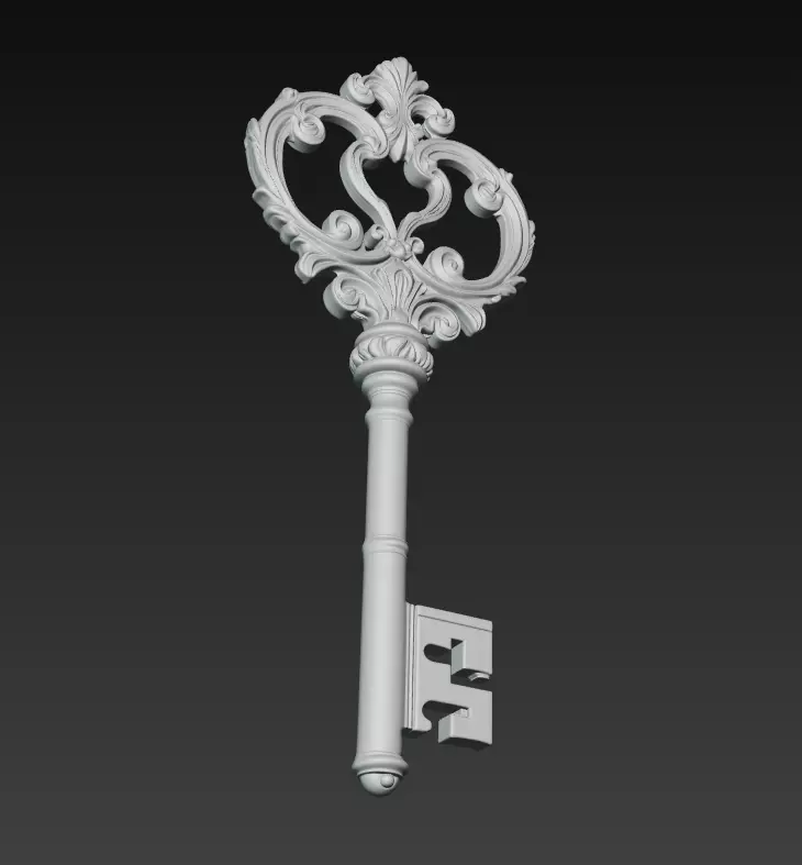 Golden Ornate Key - Royal Relic 3D Model 3D print model_5