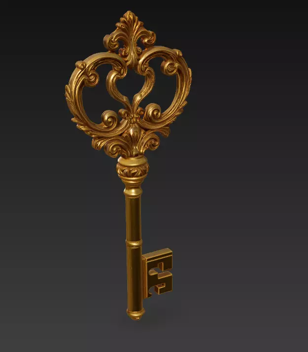 Golden Ornate Key - Royal Relic 3D Model 3D print model_1
