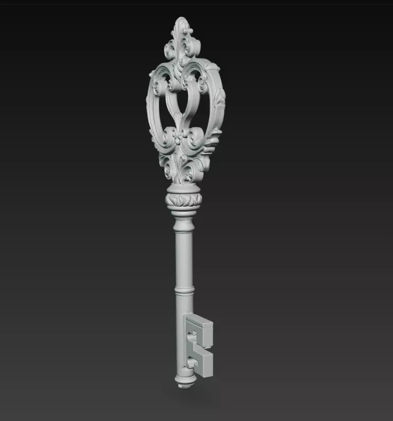 Golden Ornate Key - Royal Relic 3D Model 3D print model_6