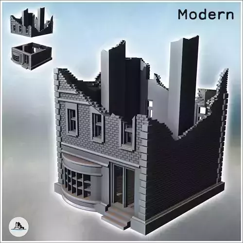 Two-story house with chimney and front porch ruined version 16 -