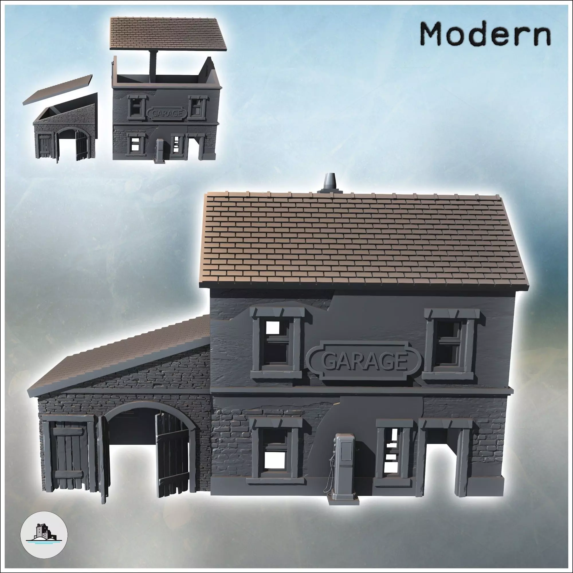Automobile garage building with annex and gas station 21 - Moder 3D print model_1